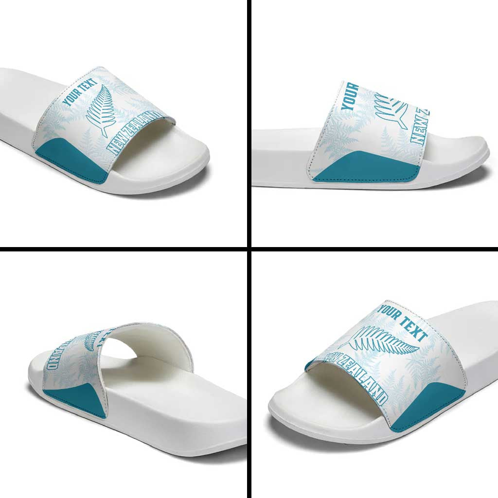 Custom New Zealand Silver Fern Football Slide Sandals Come On All White LT14 - Polynesian Pride