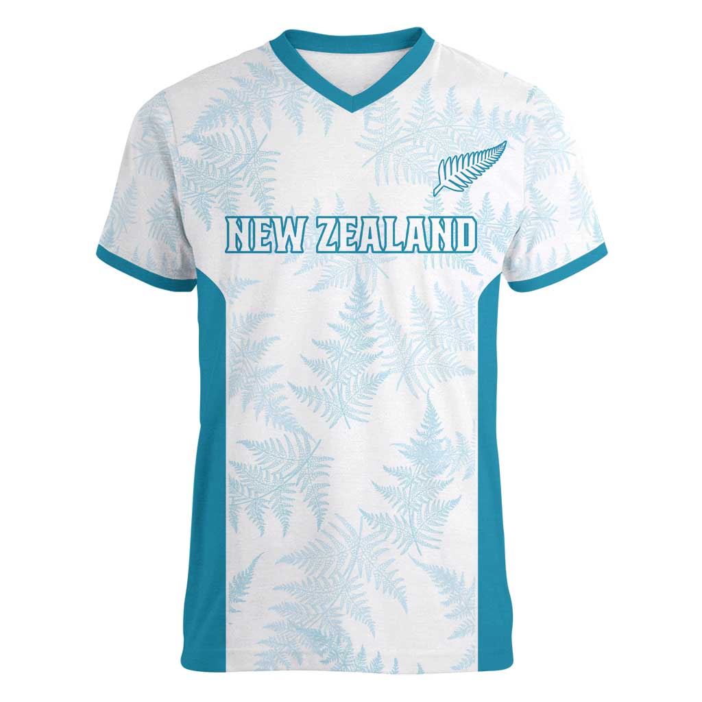 Custom New Zealand Silver Fern Football Women V-Neck T-Shirt Come On All White LT14 Female White - Polynesian Pride