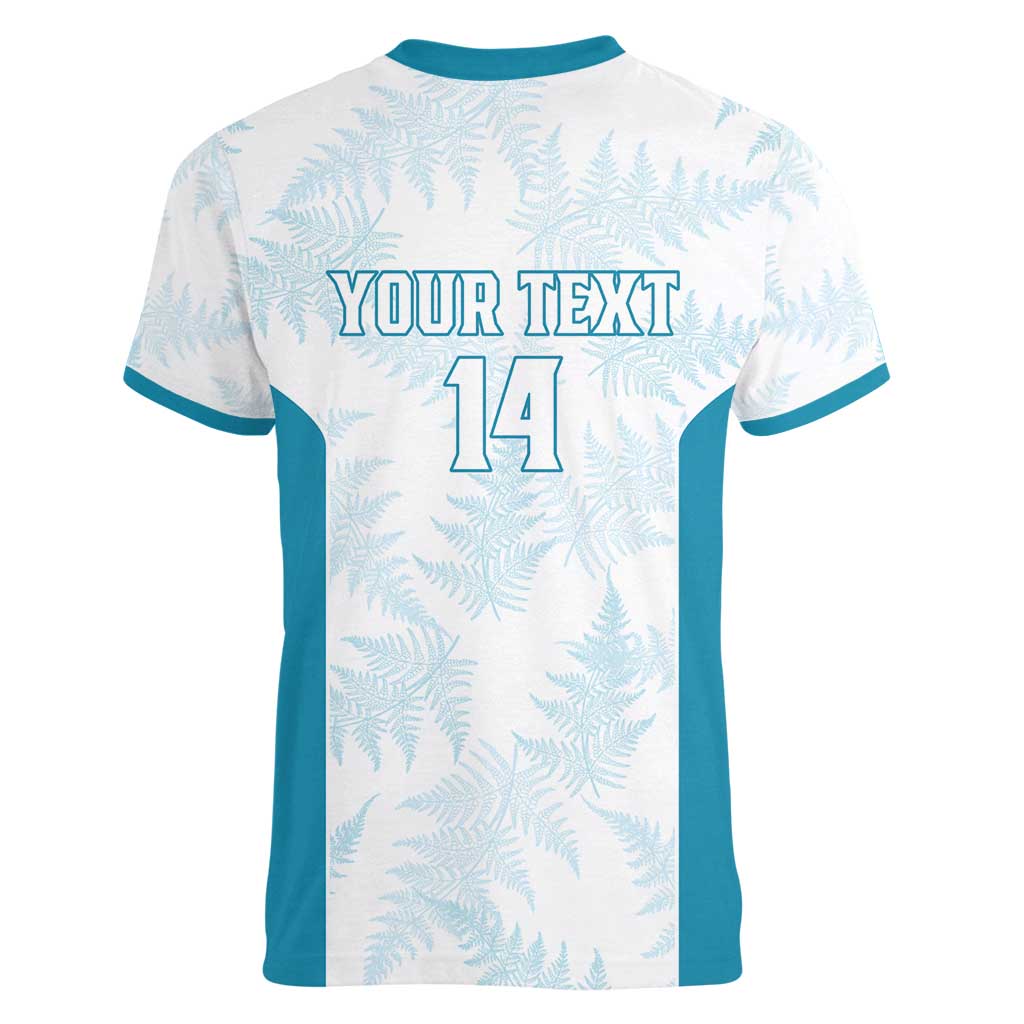 Custom New Zealand Silver Fern Football Women V-Neck T-Shirt Come On All White LT14 - Polynesian Pride