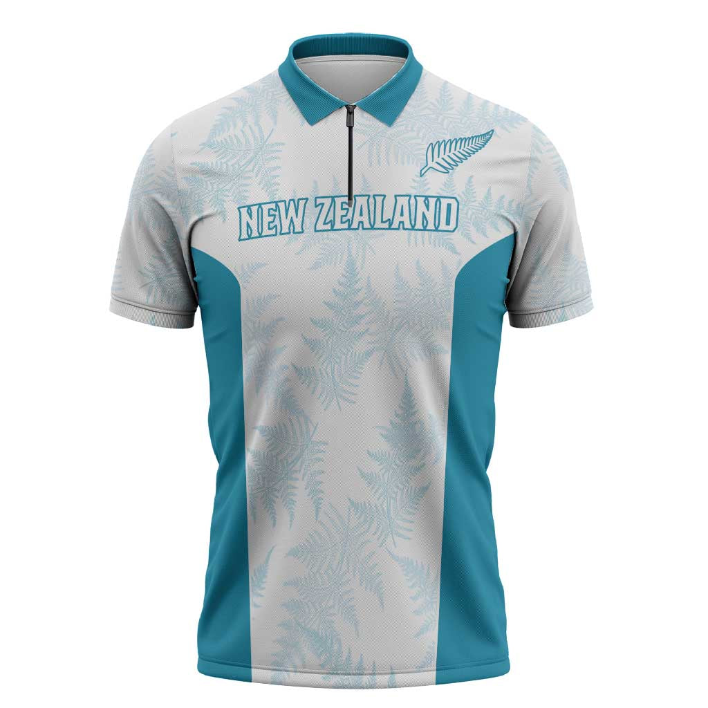 Custom New Zealand Silver Fern Football Zipper Polo Shirt Come On All White - Polynesian Pride