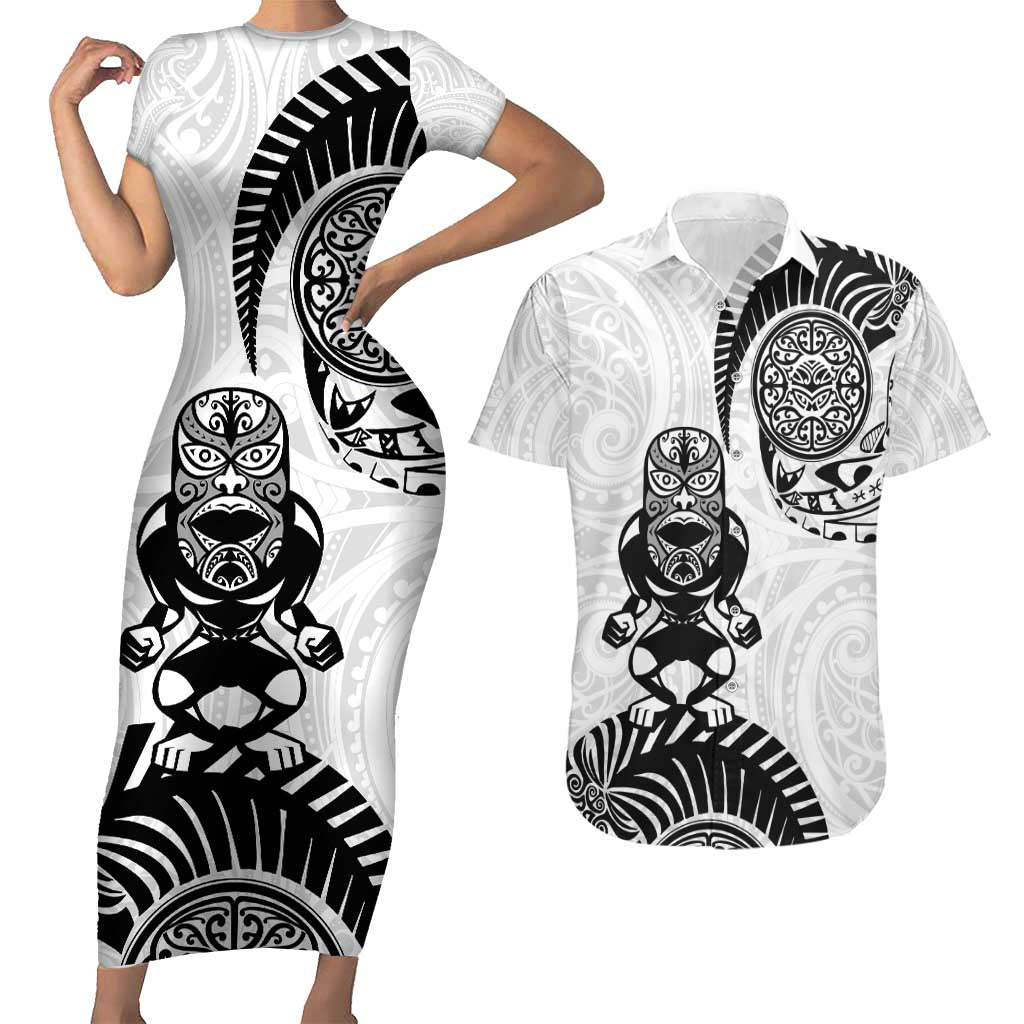 Custom Aotearoa Football Couples Matching Short Sleeve Bodycon Dress and Hawaiian Shirt NZ Maori Tiki Go Champions