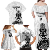 Custom Aotearoa Football Family Matching Off Shoulder Maxi Dress and Hawaiian Shirt NZ Maori Tiki Go Champions