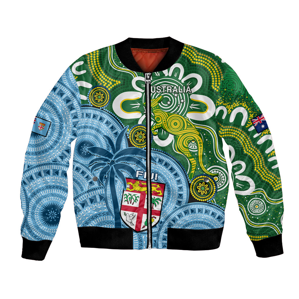 Australia And Fiji Bomber Jacket Aboriginal Mix Fijian Tapa Unique Style LT14 Unisex Green - Polynesian Pride