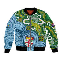 Australia And Fiji Bomber Jacket Aboriginal Mix Fijian Tapa Unique Style LT14 Unisex Green - Polynesian Pride