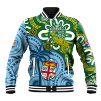 Personalised Australia And Fiji Baseball Jacket Aboriginal Mix Fijian Tapa Unique Style LT14 Unisex Green - Polynesian Pride
