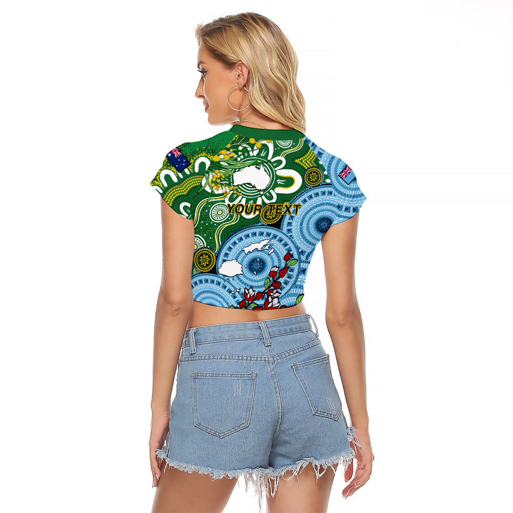 Personalised Australia And Fiji Raglan Cropped T Shirt Aboriginal Mix Fijian Tapa Unique Style LT14 - Polynesian Pride