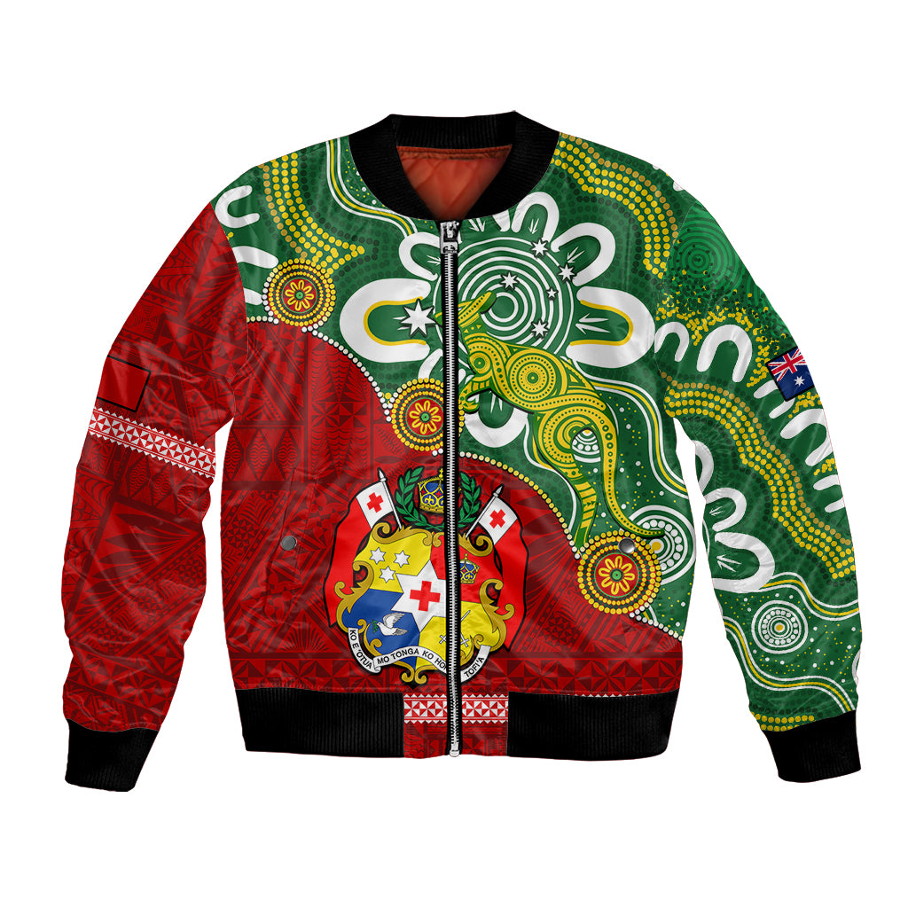 Australia And Tonga Bomber Jacket Aboriginal Mix Tongan Ngatu Unique Style LT14 Unisex Green - Polynesian Pride