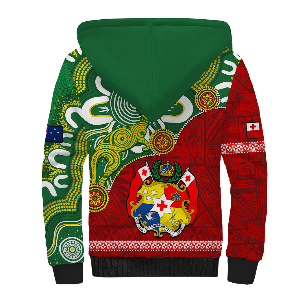 Australia And Tonga Sherpa Hoodie Aboriginal Mix Tongan Ngatu Unique Style LT14 - Polynesian Pride