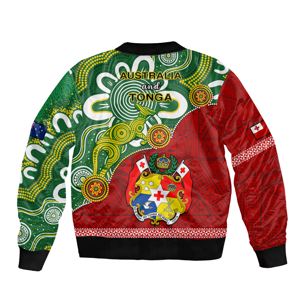 Australia And Tonga Sleeve Zip Bomber Jacket Aboriginal Mix Tongan Ngatu Unique Style LT14 - Polynesian Pride