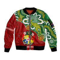 Personalised Australia And Tonga Sleeve Zip Bomber Jacket Aboriginal Mix Tongan Ngatu Unique Style LT14 Unisex Green - Polynesian Pride