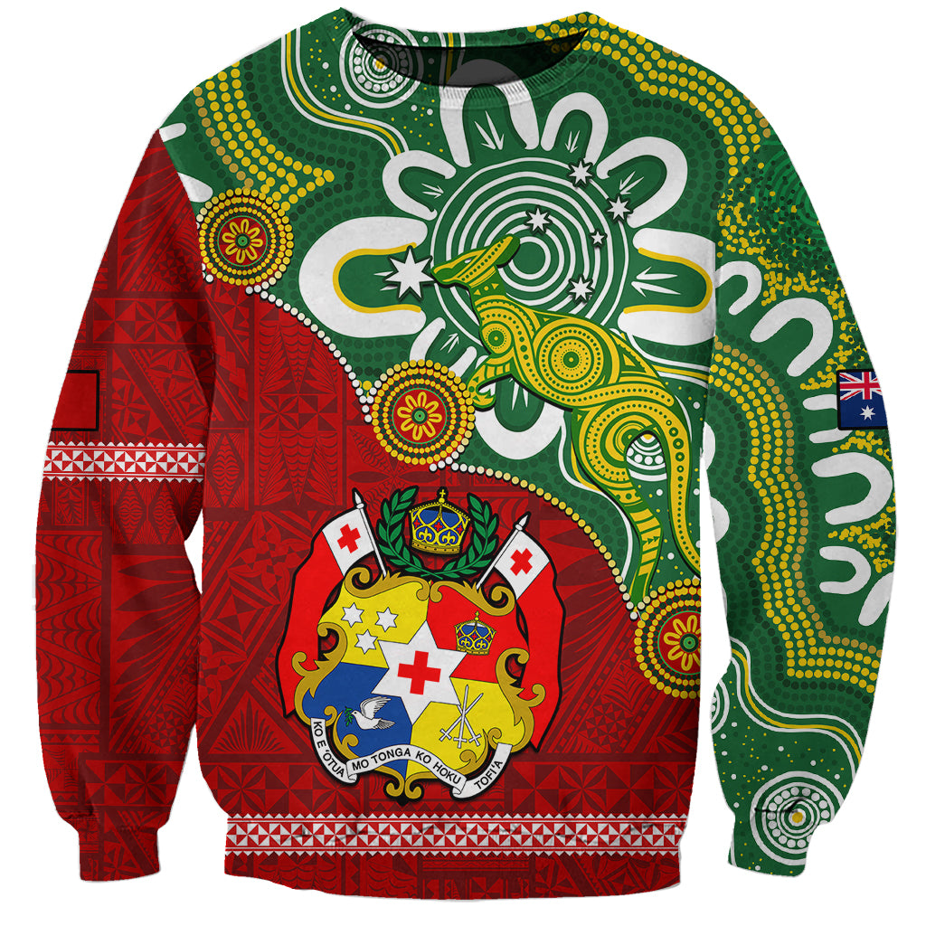 Personalised Australia And Tonga Sweatshirt Aboriginal Mix Tongan Ngatu Unique Style LT14 Unisex Green - Polynesian Pride