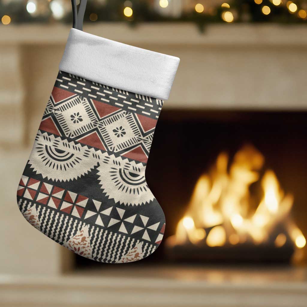 Vintage Bula Fiji Masi Christmas Stocking Fijian Tapa Cloth - Polynesian Pride