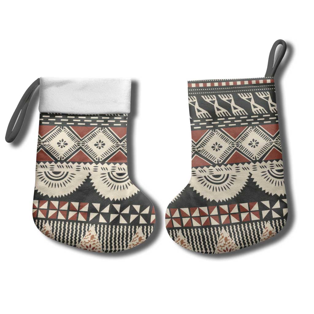 Vintage Bula Fiji Masi Christmas Stocking Fijian Tapa Cloth - Polynesian Pride