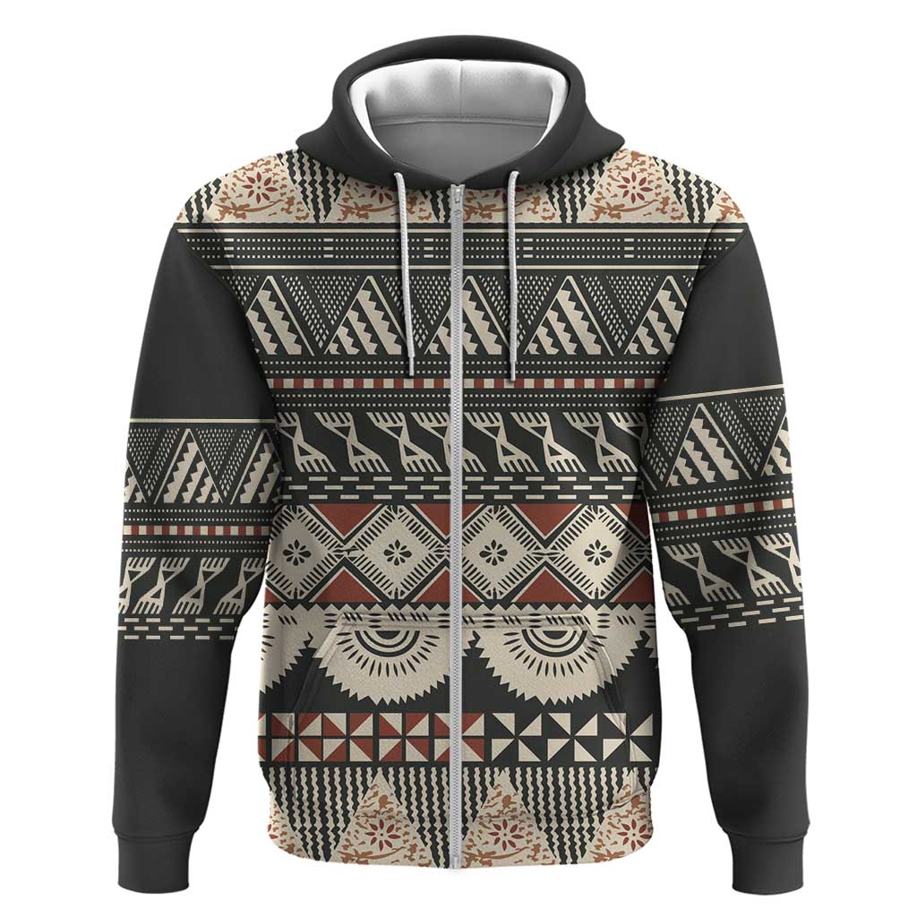 Vintage Bula Fiji Masi Hoodie Fijian Tapa Cloth LT14 Zip Hoodie Charcoal - Polynesian Pride