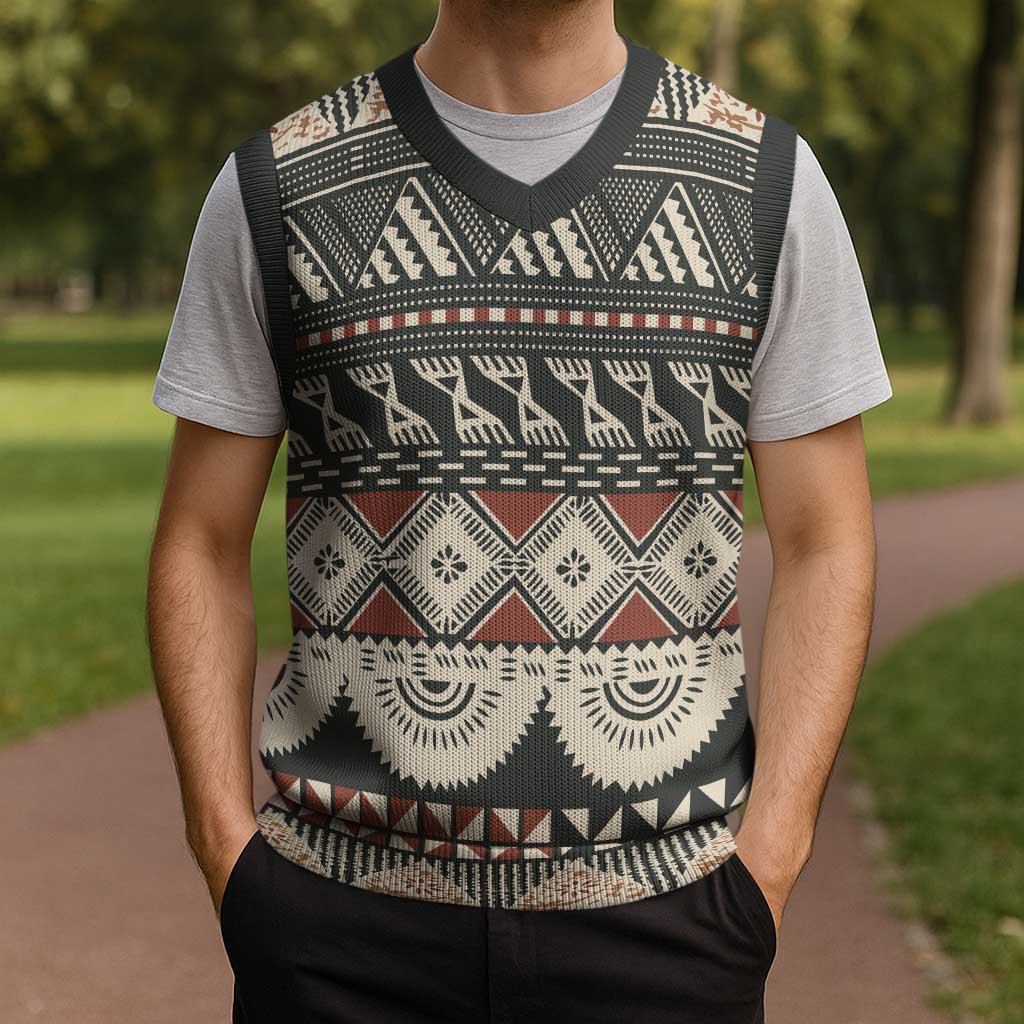 Vintage Bula Fiji Masi Christmas Knitted V-Neck Vest Fijian Tapa Cloth - Polynesian Pride