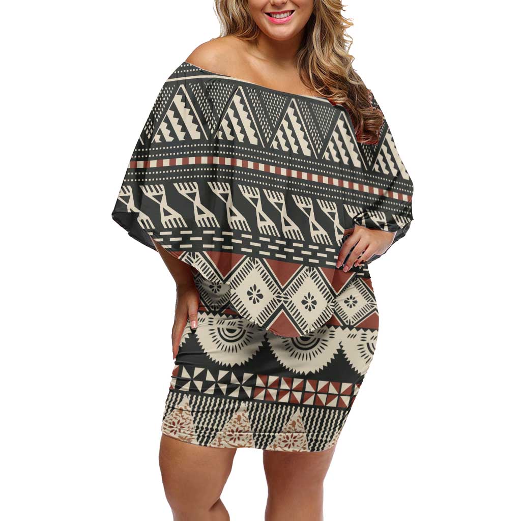 Vintage Bula Fiji Masi Off Shoulder Short Dress Fijian Tapa Cloth - Polynesian Pride