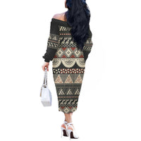 Vintage Bula Fiji Masi Off The Shoulder Long Sleeve Dress Fijian Tapa Cloth - Polynesian Pride