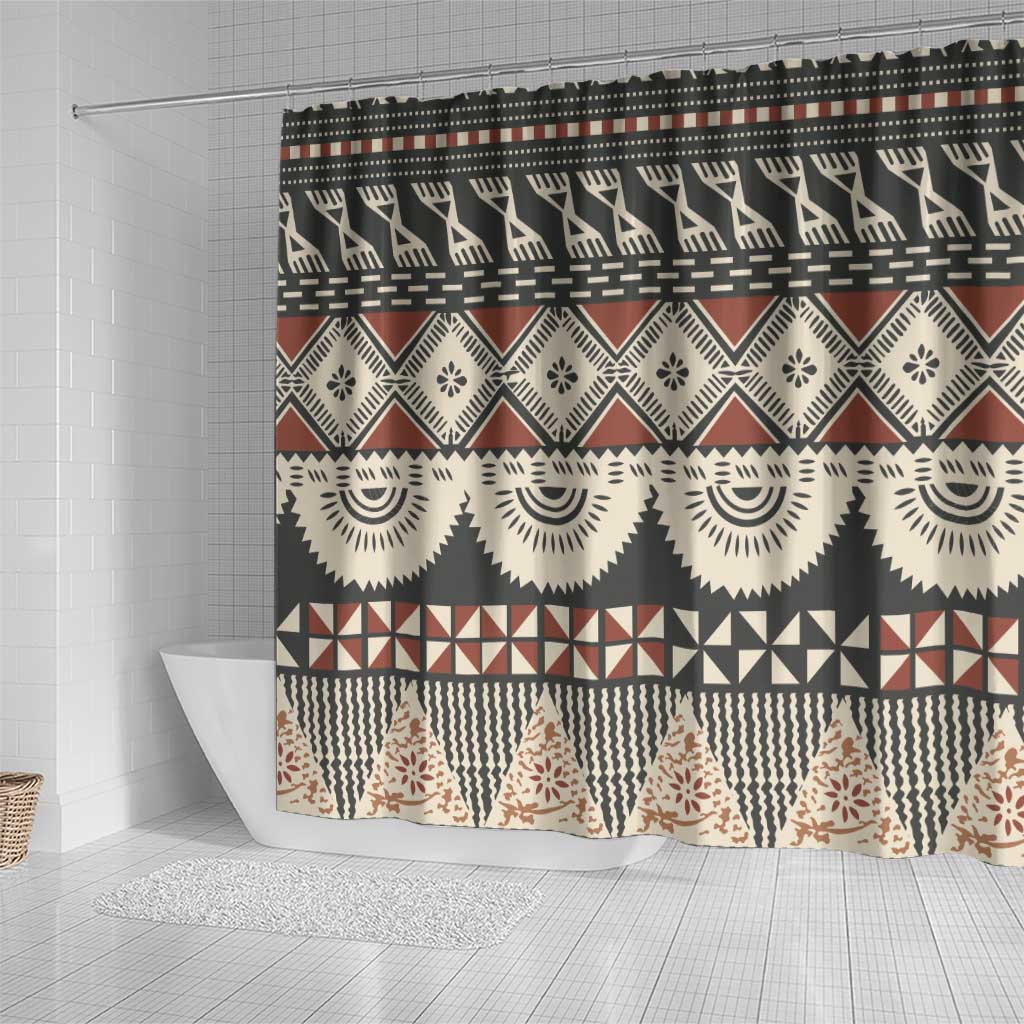 Vintage Bula Fiji Masi Shower Curtain Fijian Tapa Cloth - Polynesian Pride