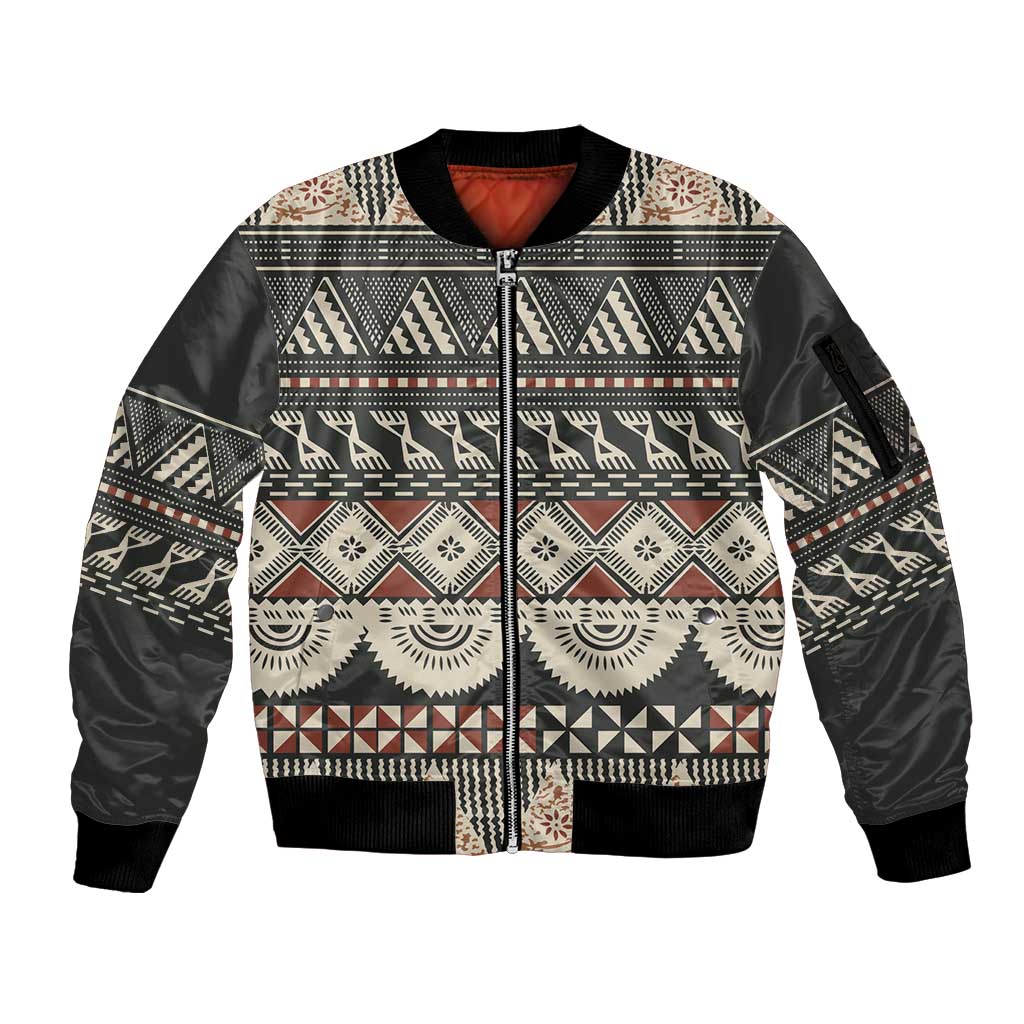 Vintage Bula Fiji Masi Sleeve Zip Bomber Jacket Fijian Tapa Cloth - Polynesian Pride