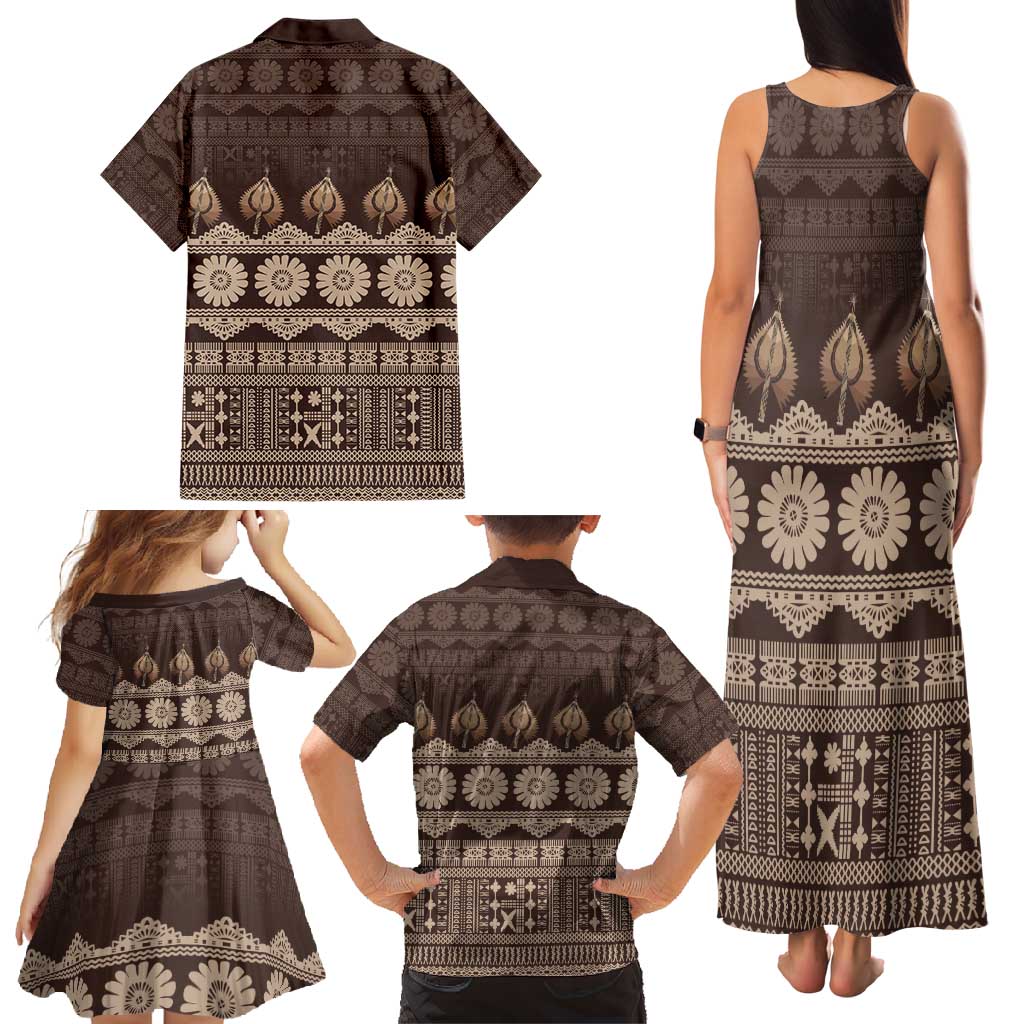 Bula Fiji Iri ni Meke Family Matching Tank Maxi Dress and Hawaiian Shirt Kuvui Fijian Masi - Polynesian Pride