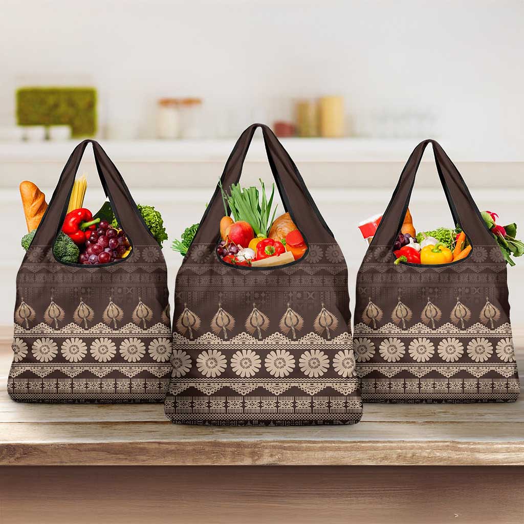 Bula Fiji Iri ni Meke Grocery Bag Kuvui Fijian Masi LT14 3-pack One Size Brown - Polynesian Pride