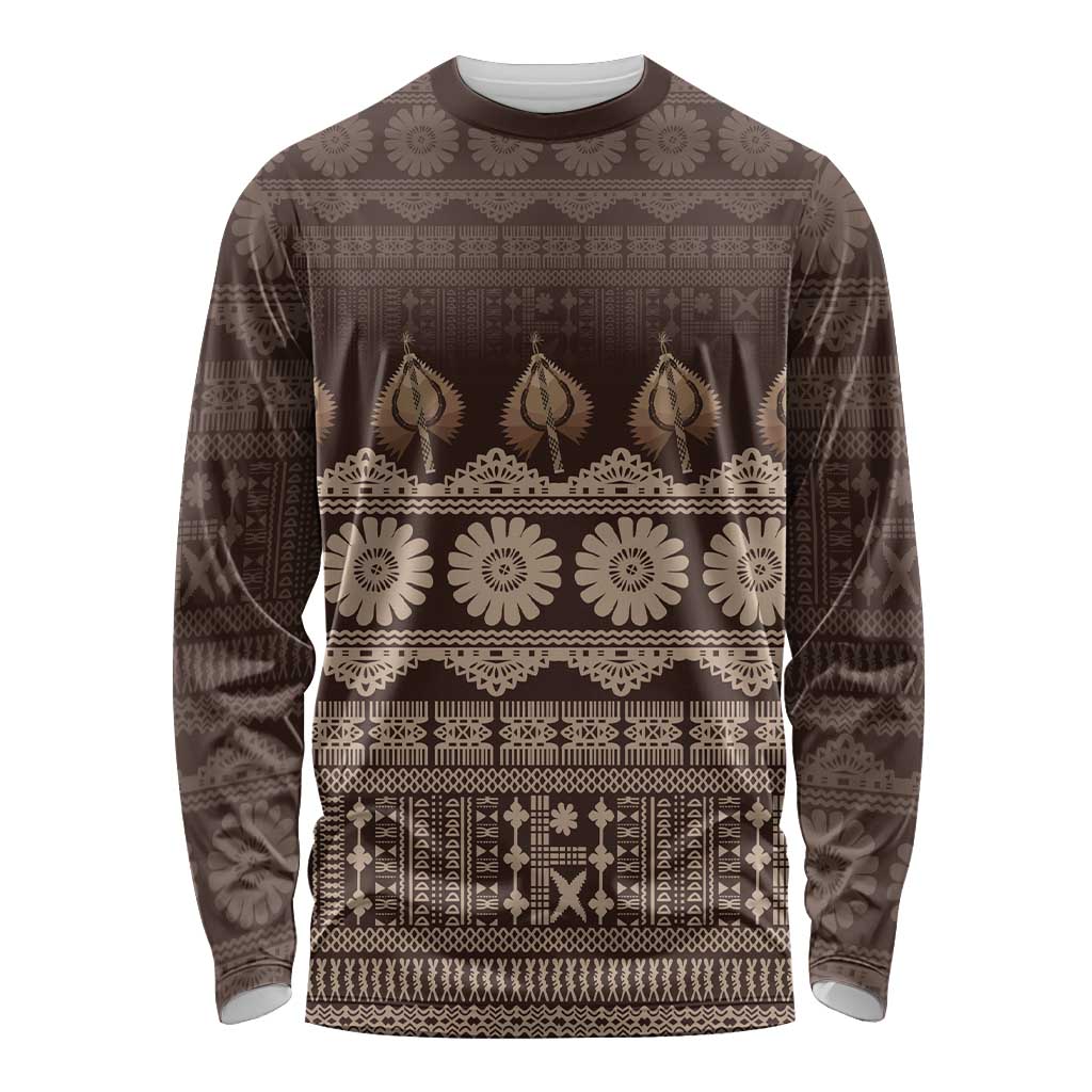 Bula Fiji Iri ni Meke Long Sleeve Shirt Kuvui Fijian Masi - Polynesian Pride