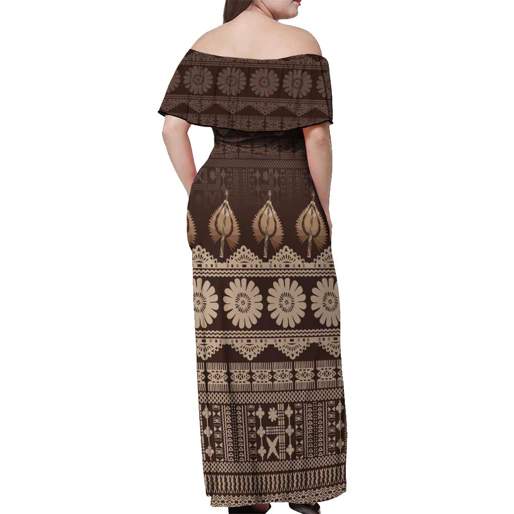 Bula Fiji Iri ni Meke Off Shoulder Maxi Dress Kuvui Fijian Masi - Polynesian Pride
