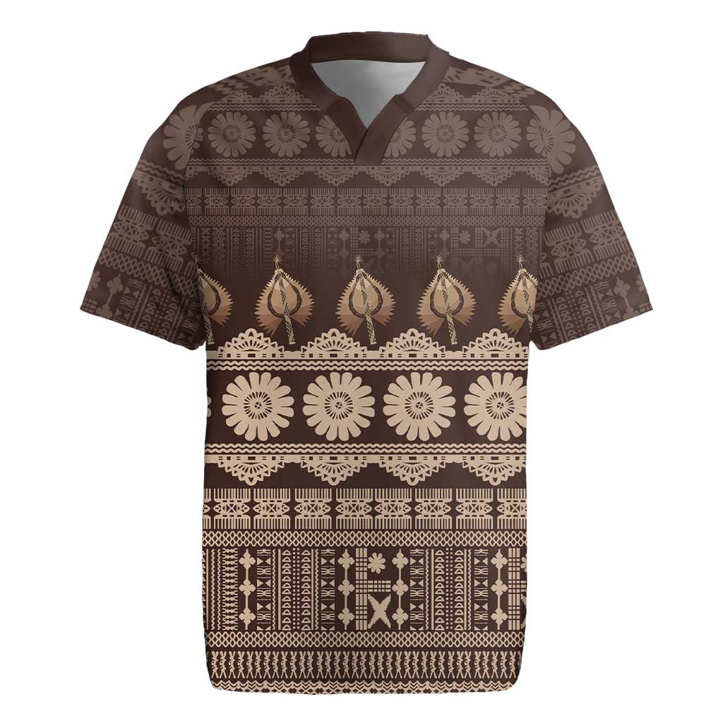 Bula Fiji Iri ni Meke Rugby Jersey Kuvui Fijian Masi LT14 Brown - Polynesian Pride