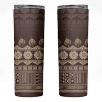 Bula Fiji Iri ni Meke Skinny Tumbler Kuvui Fijian Masi LT14 Brown - Polynesian Pride