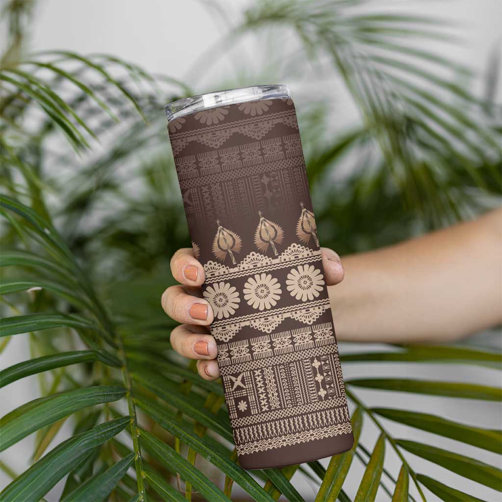 Bula Fiji Iri ni Meke Skinny Tumbler Kuvui Fijian Masi LT14 - Polynesian Pride