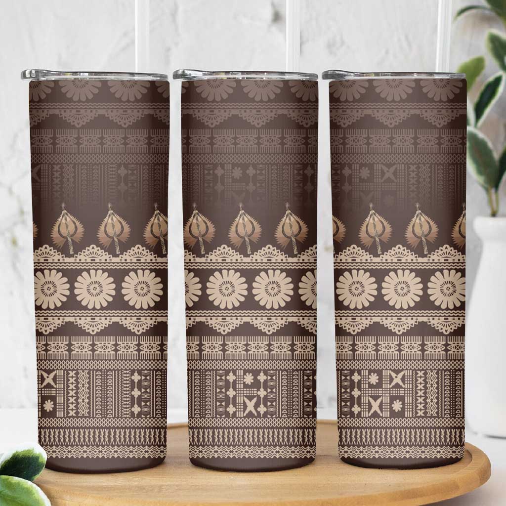 Bula Fiji Iri ni Meke Skinny Tumbler Kuvui Fijian Masi LT14 - Polynesian Pride