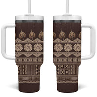 Bula Fiji Iri ni Meke Tumbler With Handle Kuvui Fijian Masi LT14 One Size: 40 oz Brown - Polynesian Pride