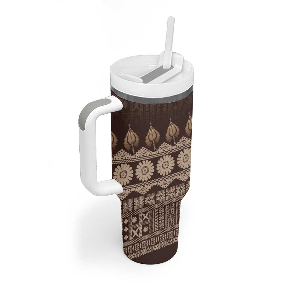 Bula Fiji Iri ni Meke Tumbler With Handle Kuvui Fijian Masi LT14 - Polynesian Pride