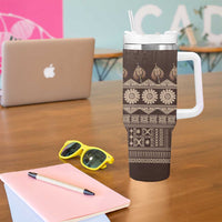 Bula Fiji Iri ni Meke Tumbler With Handle Kuvui Fijian Masi LT14 - Polynesian Pride