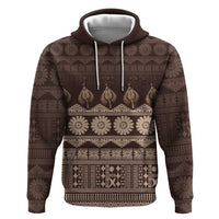 Bula Fiji Iri ni Meke Zip Hoodie Kuvui Fijian Masi LT14 Pullover Hoodie Brown - Polynesian Pride