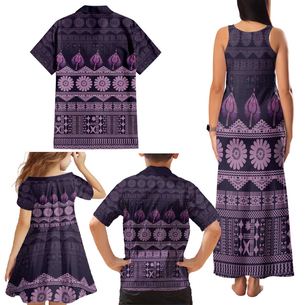 Bula Fiji Iri ni Meke Family Matching Tank Maxi Dress and Hawaiian Shirt Lokaloka Fijian Masi - Polynesian Pride