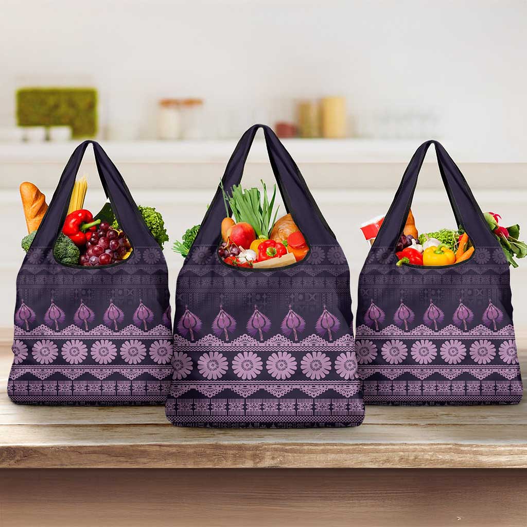 Bula Fiji Iri ni Meke Grocery Bag Lokaloka Fijian Masi LT14 3-pack One Size Purple - Polynesian Pride