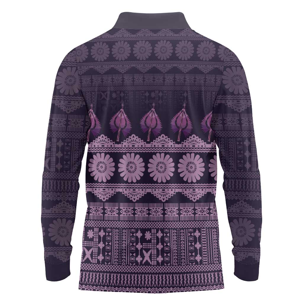 Bula Fiji Iri ni Meke Long Sleeve Polo Shirt Lokaloka Fijian Masi - Polynesian Pride