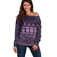 Bula Fiji Iri ni Meke Off Shoulder Sweater Lokaloka Fijian Masi - Polynesian Pride
