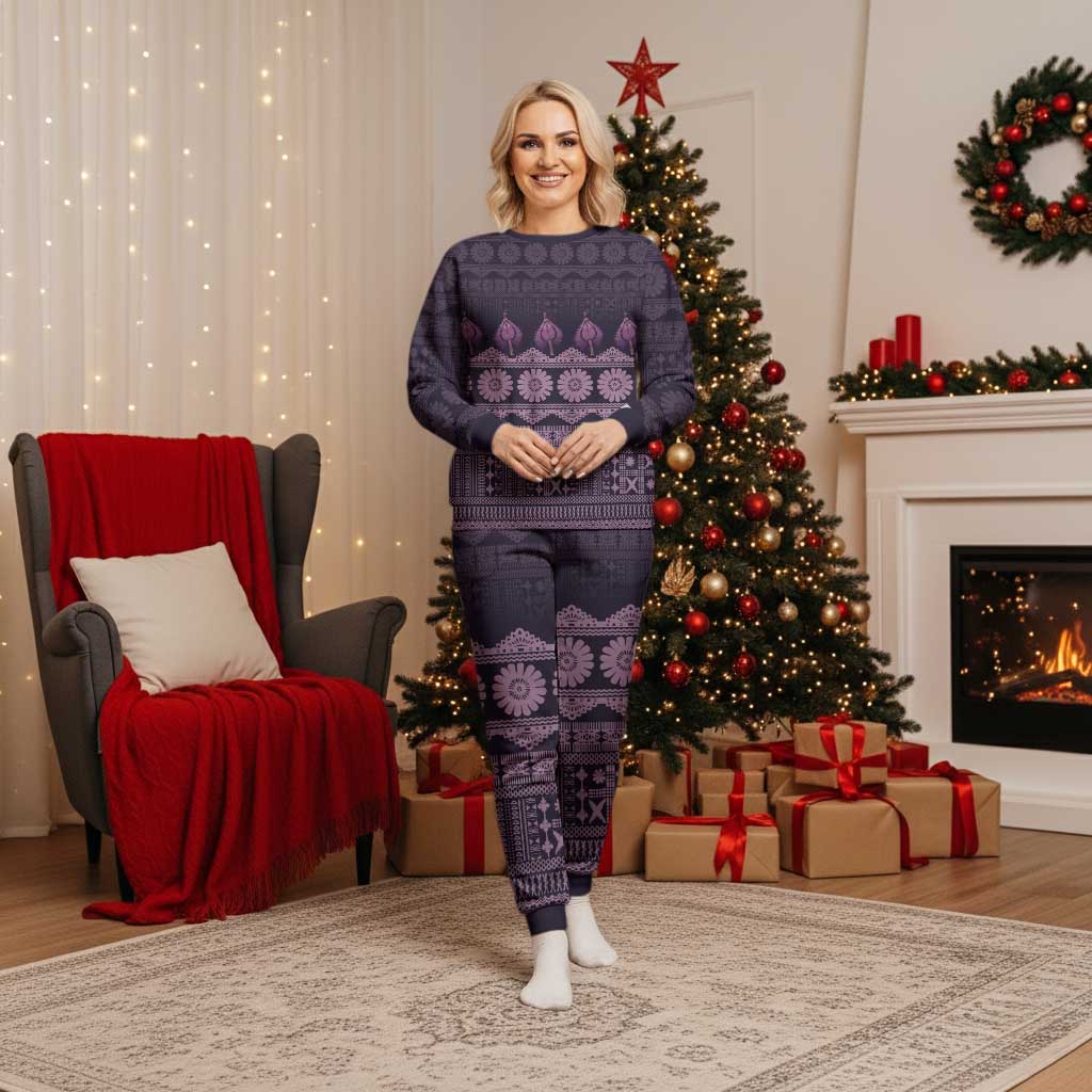 Bula Fiji Iri ni Meke Christmas Pajama Set Lokaloka Fijian Masi - Polynesian Pride