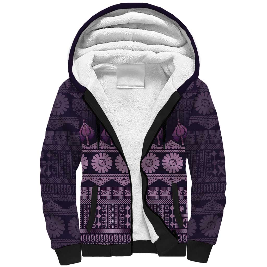 Bula Fiji Iri ni Meke Sherpa Hoodie Lokaloka Fijian Masi LT14 Unisex Purple - Polynesian Pride