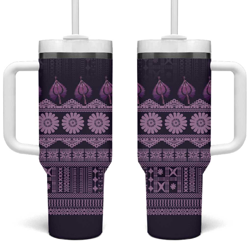 Bula Fiji Iri ni Meke Tumbler With Handle Lokaloka Fijian Masi LT14 One Size: 40 oz Purple - Polynesian Pride