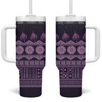 Bula Fiji Iri ni Meke Tumbler With Handle Lokaloka Fijian Masi LT14 One Size: 40 oz Purple - Polynesian Pride