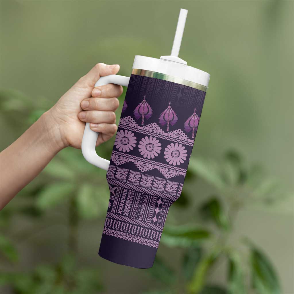 Bula Fiji Iri ni Meke Tumbler With Handle Lokaloka Fijian Masi LT14 - Polynesian Pride