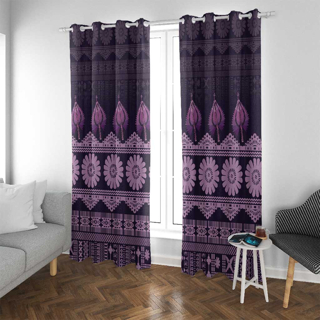 Bula Fiji Iri ni Meke Window Curtain Lokaloka Fijian Masi LT14 With Grommets Purple - Polynesian Pride