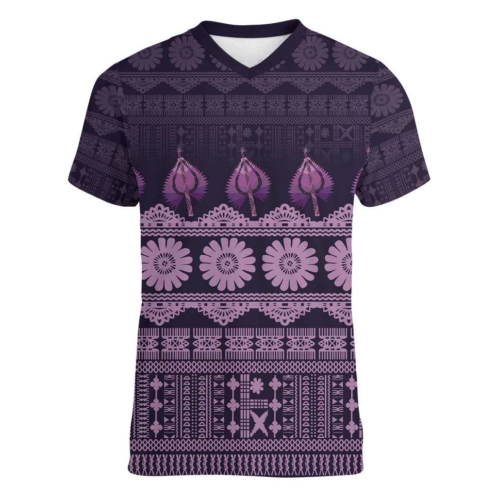 Bula Fiji Iri ni Meke Women V-Neck T-Shirt Lokaloka Fijian Masi - Polynesian Pride