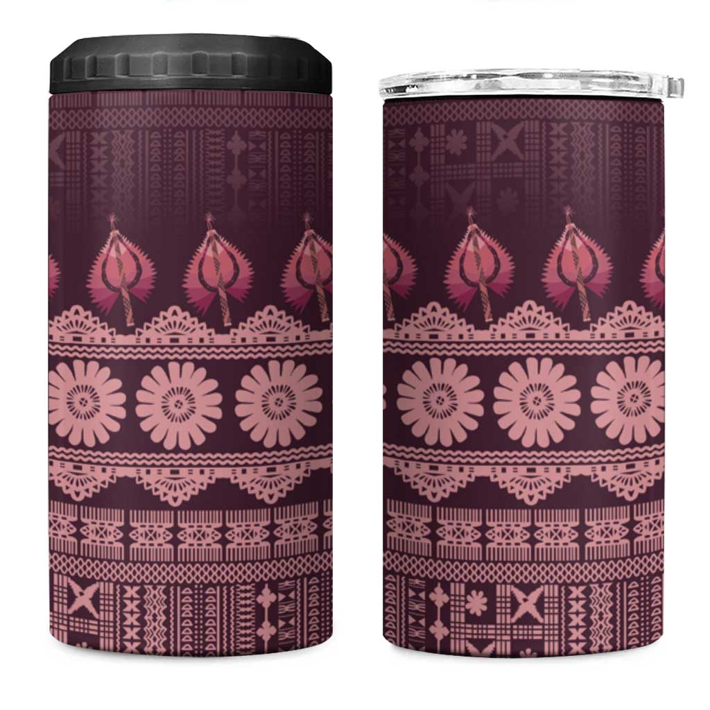Bula Fiji Iri ni Meke 4 in 1 Can Cooler Tumbler Piqi Fijian Masi LT14 One Size: 16 oz Pink - Polynesian Pride