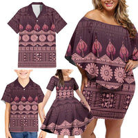 Bula Fiji Iri ni Meke Family Matching Off Shoulder Short Dress and Hawaiian Shirt Piqi Fijian Masi - Polynesian Pride