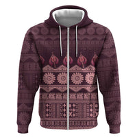 Bula Fiji Iri ni Meke Hoodie Piqi Fijian Masi LT14 Zip Hoodie Pink - Polynesian Pride