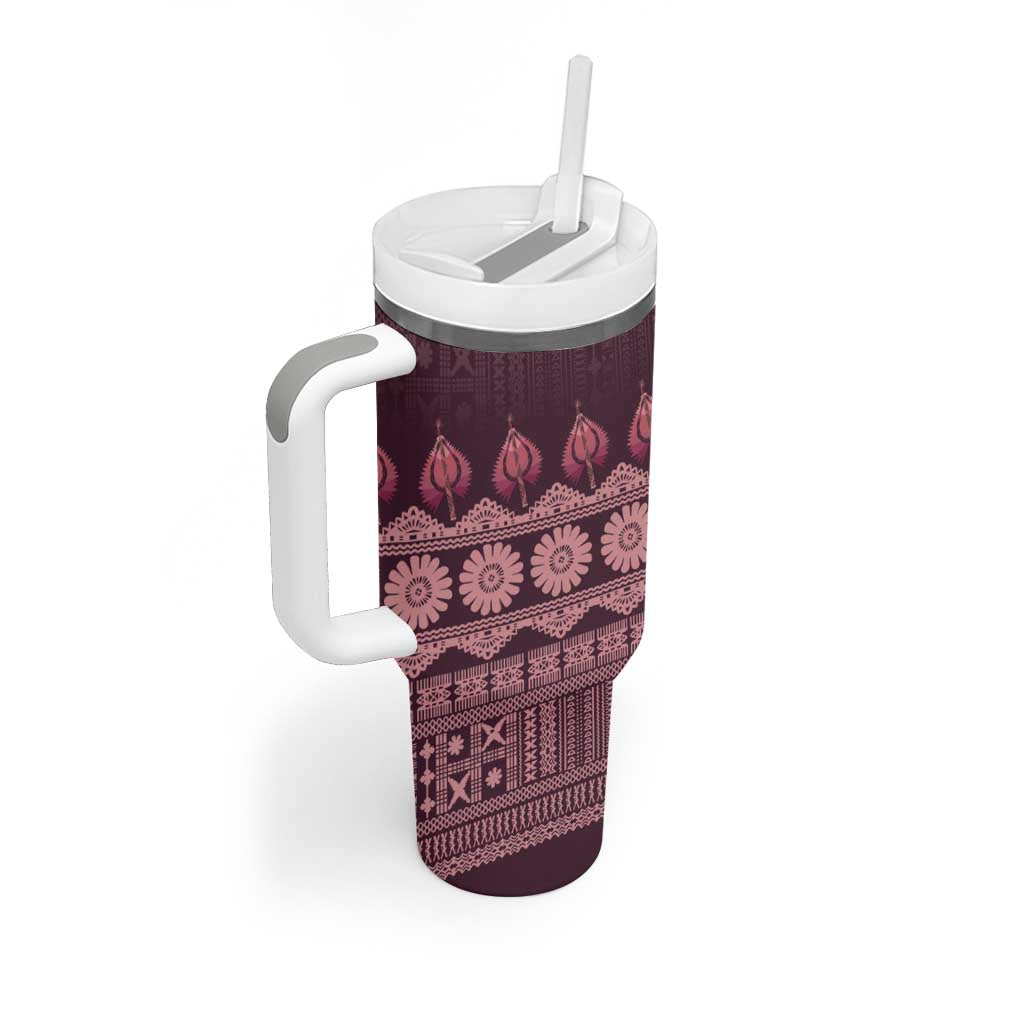 Bula Fiji Iri ni Meke Tumbler With Handle Piqi Fijian Masi LT14 - Polynesian Pride